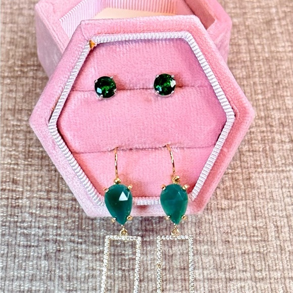 RACHEL Rachel Roy Elegant Green and Gold Drop Earrings - Picture 1 of 8